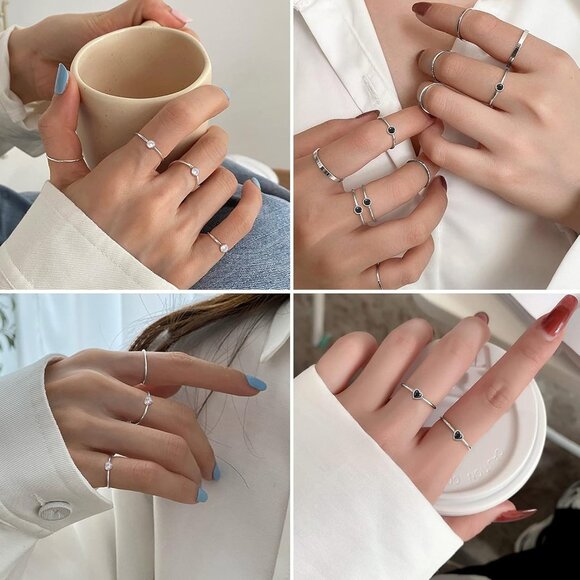 🆕Women Black Dainty Cubic Zirconia Promise Wedding Band Ring Minimalist Jewelry - Picture 9 of 9